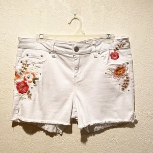 White Embellished Jean Shorts